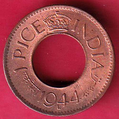 British india king george vi 1944 LAHORE MINT one pice copper coin- OO2834