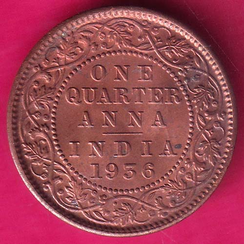 unc BRITISH INDIA 1936 GEORGE V ONE QUARTER ANNA COPPER COIN  :- OO1288