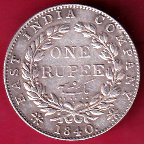 EAST INDIA COMPANY 1840 CONTINIOUS LEGEND VICTORIA QUEEN 1 RUPEE SILVER COIN–@HUB4485