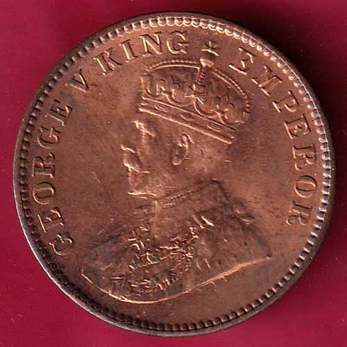 BRITISH INDIA UNC  1929 GEORGE V KING EMPEROR ONE QUARTER ANNA–@HUB1572