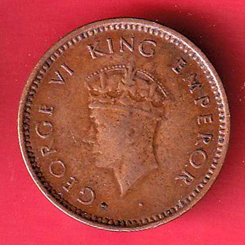 BRITISH INDIA 1939 GEORGRE VI KING 1/2 PICE COPPER COIN:-oo4557