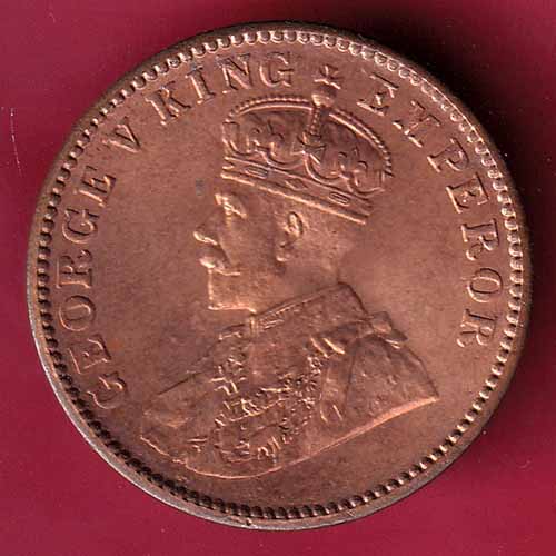 BRITISH INDIA 1929 GEORGE V KING EMPEROR ONE QUARTER ANNA–@HUB1498