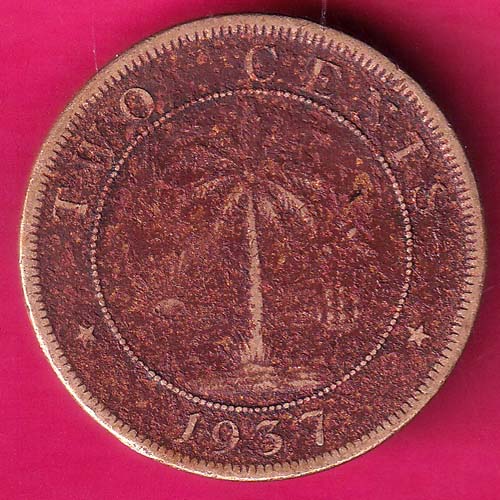 Republic Of Liberia 2 Cents 1937 –@HUB2709