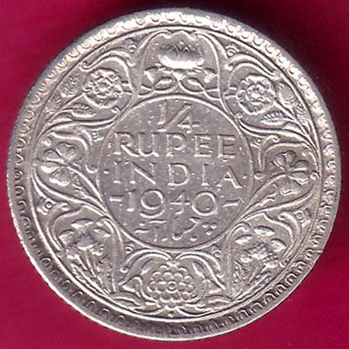 British india 1940 Bombay mint george vi 1/4 rupee silver coin –VA124