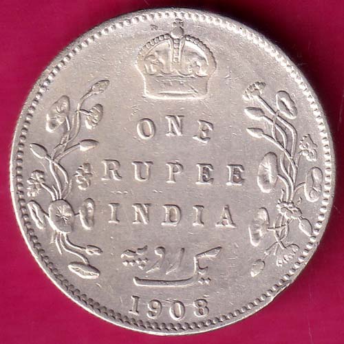 BRITISH INDIA 1908 EDWARD VII KING EMPEROR ONE RUPEE SILVER COIN  :-@hub4738