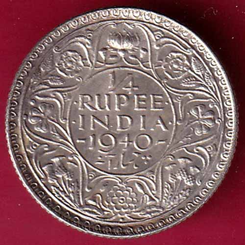 British India 1940 Bombay Mint George VI 1/4 Rupee Silver Coin – S963