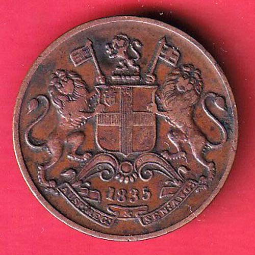 EAST INDIA COMPANY 1835 ONE QUARTER ANNA COPPER COIN – oo5114