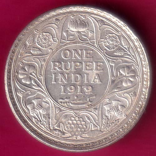 British India 1919 George v One Rupee silver coin–@HUB3339