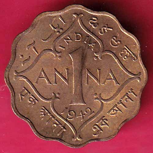 BRITISH INDIA 1942 GEORGE VI 1 ANNA COIN – S999