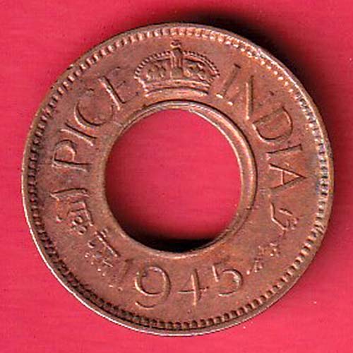 British india king george vi 1945 one pice beautiful copper Coin – oo3774