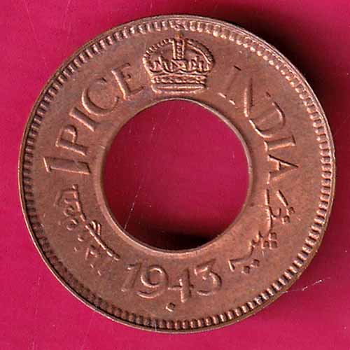British india king george vi 1943 one pice beautiful copper coin  – S812