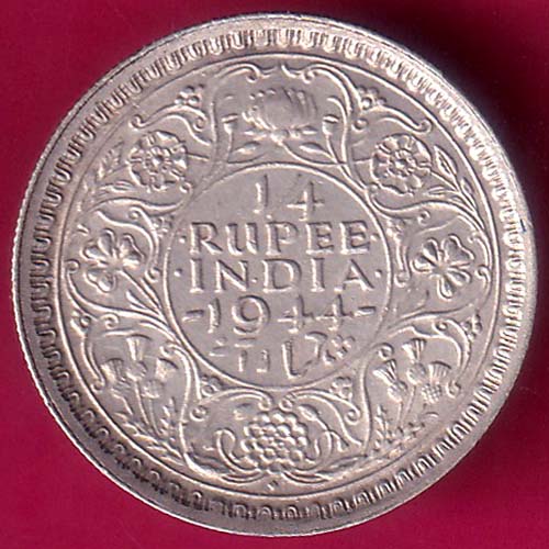BRITISH INDIA 1944 BOMBAY MINT GEORGE VI 1/4 RUPEE BEAUTIFUL SILVER COIN  :- OO894