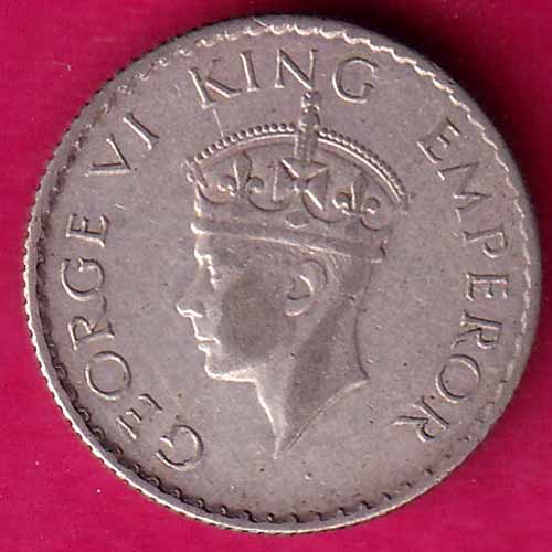 BRITISH INDIA 1940 GEORGE VI 1/4 RUPEE SILVER COIN–@HUB3908