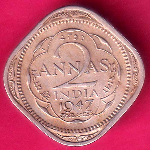 british india 1947 george vi 2 annas coin –@HUB5737