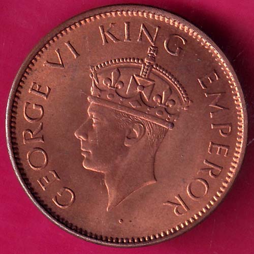 BRITISH INDIA 1940 one quarter anna GEORGE VI COPPER COIN–@HUB4283