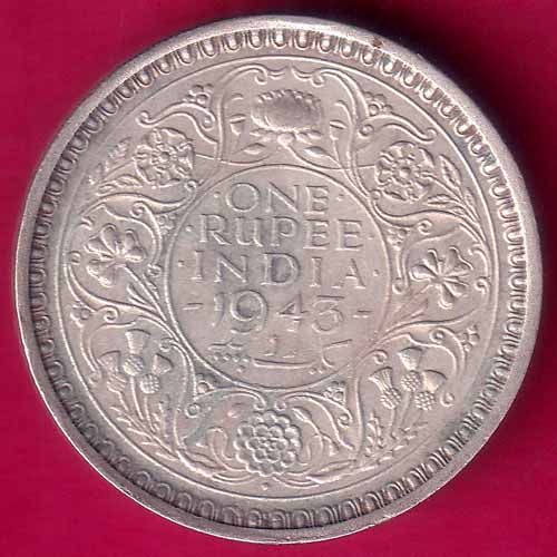 BRITISH INDIA 1943 BOMBAY MINT GEORGE VI ONE RUPEE BEAUTIFUL SILVER COIN  :- OO943
