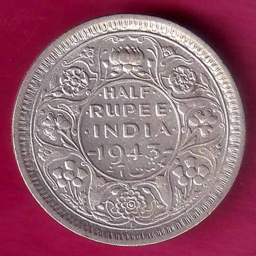 British India 1943 BOMBAY MINT George Vi HALF Rupee Rare Silver coin–@HUB3617
