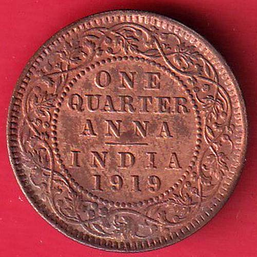 British India 1919 George v ONE QUARTER ANNA COPPER coin :- OO3694