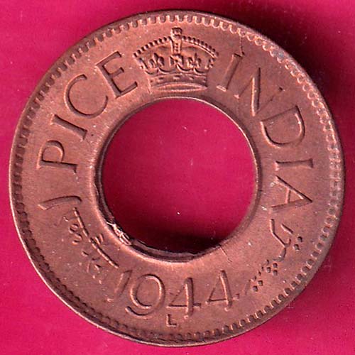 British india king george vi 1944 Lahore MINT one pice copper coin –@HUB4215