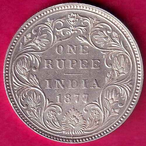 BRITISH INDIA 1877 [ 0/1] VICTORIA EMPRESS  ONE RUPEE BEAUTIFUL SILVER COIN@hub4998