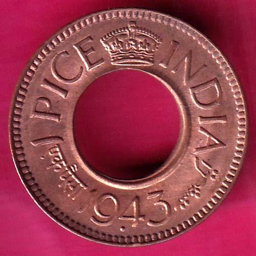 british india king george vi 1943 one pice beautiful copper coin :- OO758