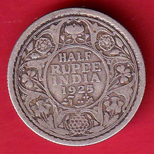 British India 1923 George V king Emperor HALF Rupee silver coin:- OO3914