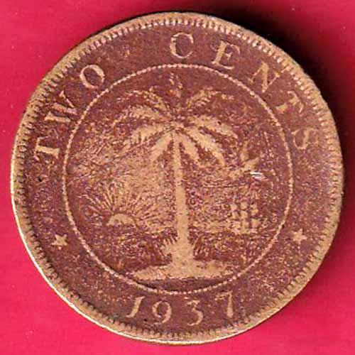 WORLD COIN REPUBLIC OF LIBERIA 1937 TWO CENTS :- VA402