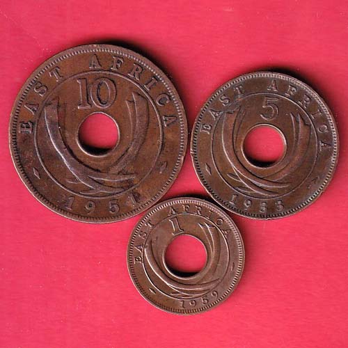 set of 3 coin : East  Africa 10 cents 5, cents  1 cents with diffrent years– oo5316