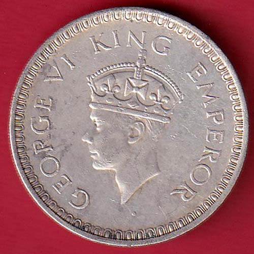 British India 1944 Bombay Mint George VI One Rupee Silver Coin :- OO3259