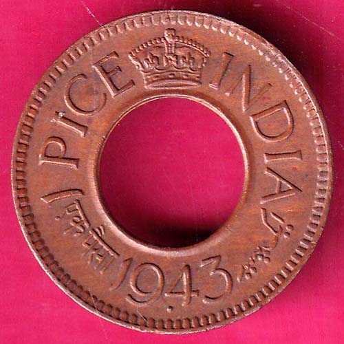 British india king george vi 1943 one pice beautiful copper coin@hub4886