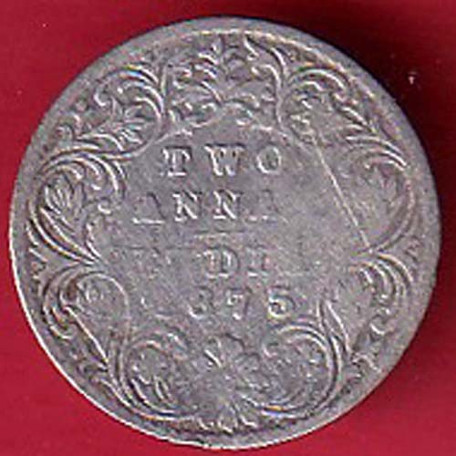 BRITISH INDIA 1875 VICTORIA QUEEN TWO ANNA BEAUTIFUL SILVER COIN - oo5636