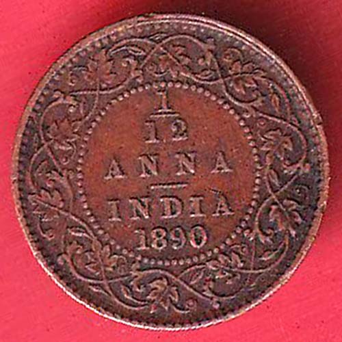british india 1890  1/12 anna copper coin :- OO3331