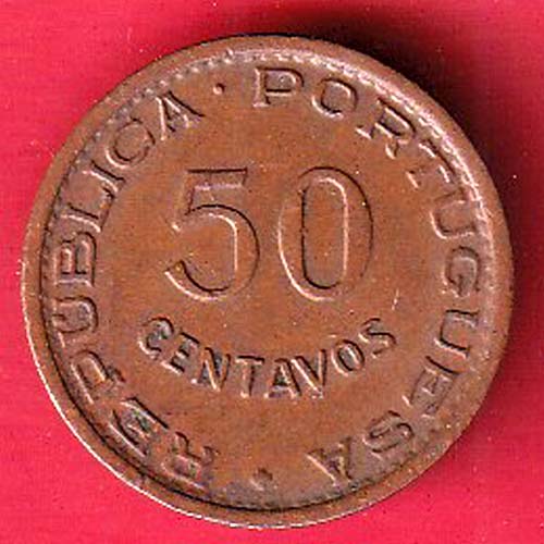 Mozambique 50 Centavos 1957 copper coin :-oo4904