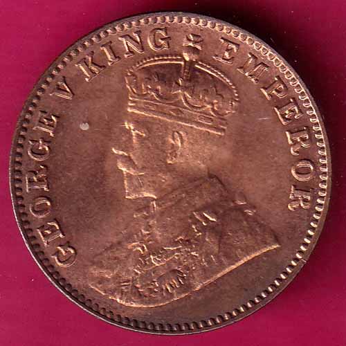BRITISH INDIA 1930 GEORGE V ONE QUARTER ANNA COPPER COIN–@HUB4018