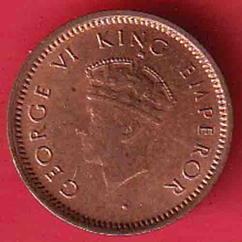 UNC:-BRITISH INDIA 1939 GEORGRE VI KING 1/2 PICE COPPER COIN:- OO3883