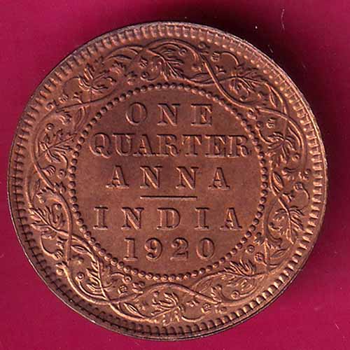 British india 1920 George v one quarter anna copper coin–@HUB3609