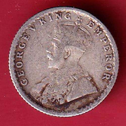 british india 1918  george v 1/4 rupee silver coin :- oo4087