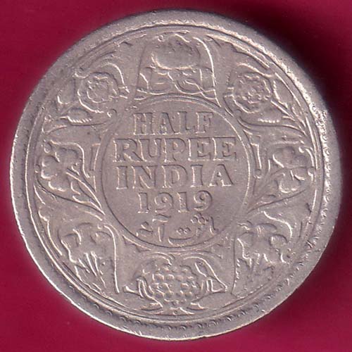 British India 1919 George v half Rupee–@HUB5696