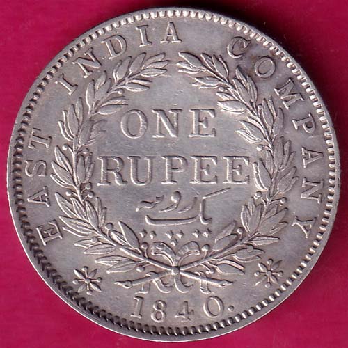 EAST INDIA COMPANY 1840 CONTINIOUS LEGEND VICTORIA QUEEN 1 RUPEE SILVER COIN–@HUB5119