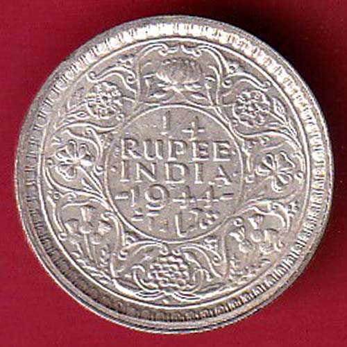 British India 1944 Bombay Mint George VI 1/4 Rupee Silver Coin :- OO3707