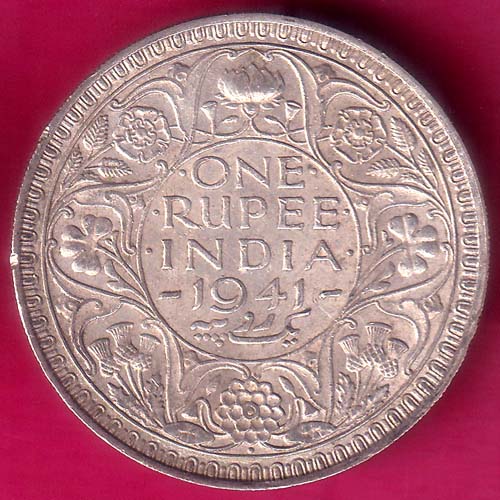 BRITISH INDIA 1941 BOMBAY MINT GEORGE VI ONE RUPEE BEAUTIFUL SILVER COIN–@HUB3352