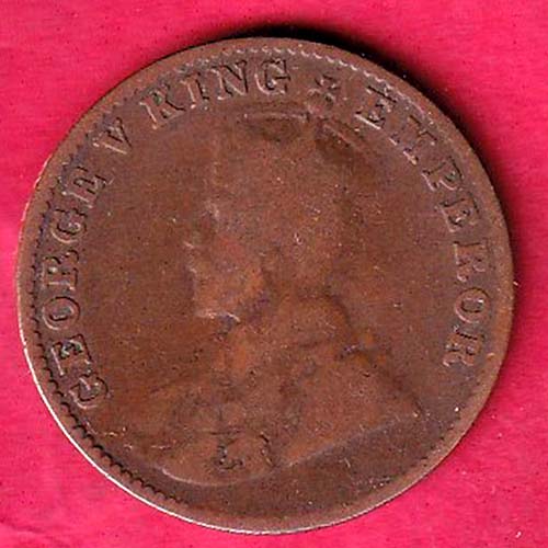 BRITISH INDIA 1924 GEORGE V one quarter anna copper coin:- oo2139