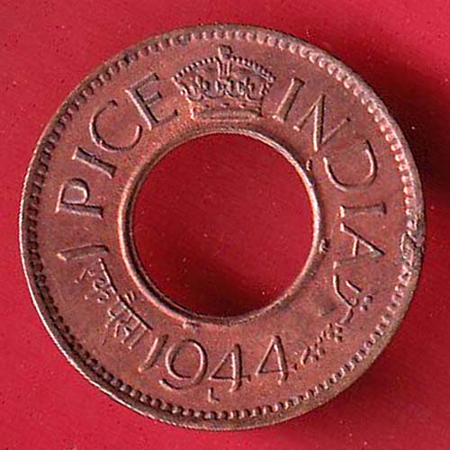 British India 1944 lahor mint 1 pice copper coin– oo3787