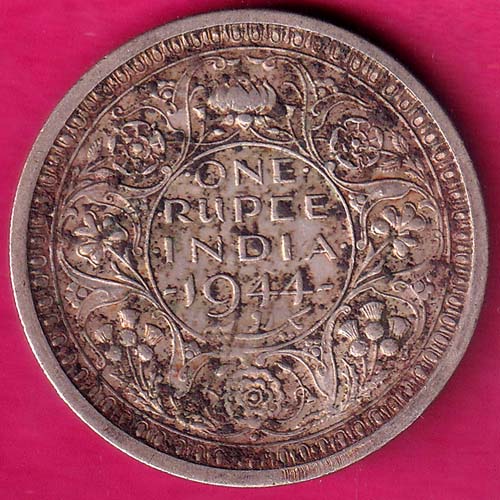 British India 1944 Bombay Mint George VI One Rupee Silver Coin–@HUB3582