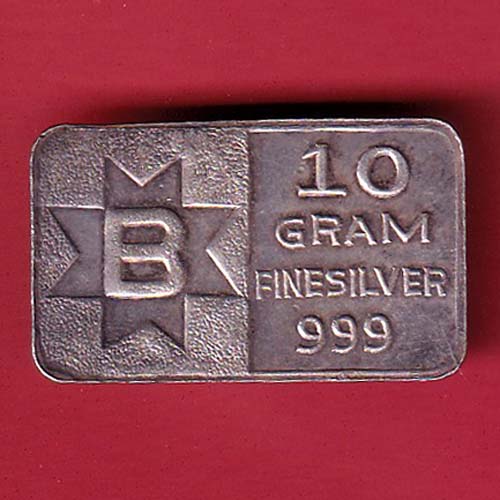 SILVER BAR: Weight – 10.75 gm: “KALASH WITH SWASTIKA MARK”:- OO3908