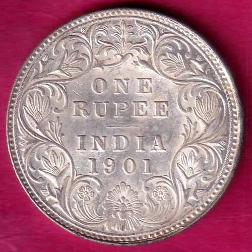 British India 1901 Victoria Empress One Rupee Silver Coin - VA844