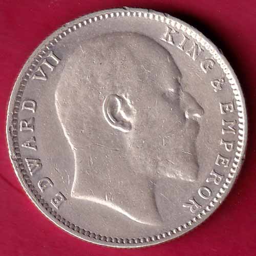 British India 1910 Edward Vii king & Emperor One Rupee Silver coin:- S2613