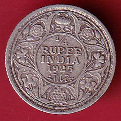 BRITISH INDIA BOMBAY MINT 1925 GEORGE V 1/4 RUPEE BEA1UTIFUL SILVER COIN–@HUB5295