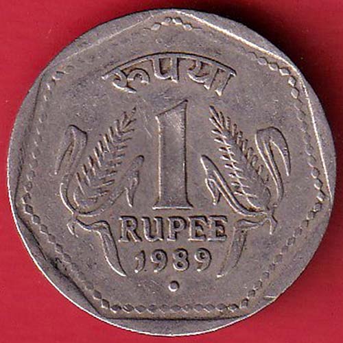 republic india 1989  noida mint  one rupee coin  :- OO2922
