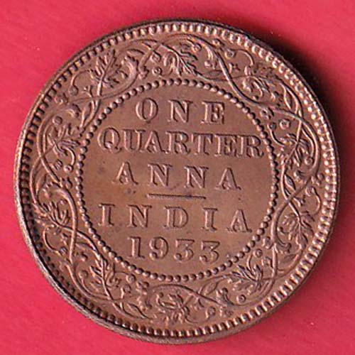 BRITISH INDIA 1933 ONE QURTER ANNA GEORGE VI COPPER COIN –OO5331